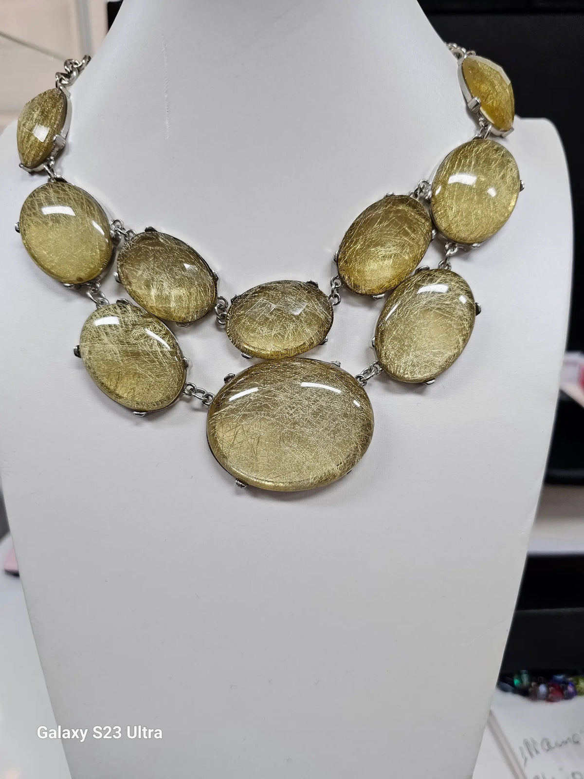 Gold Rutilated Quartz Statement Necklace by Clarissas Boutique London