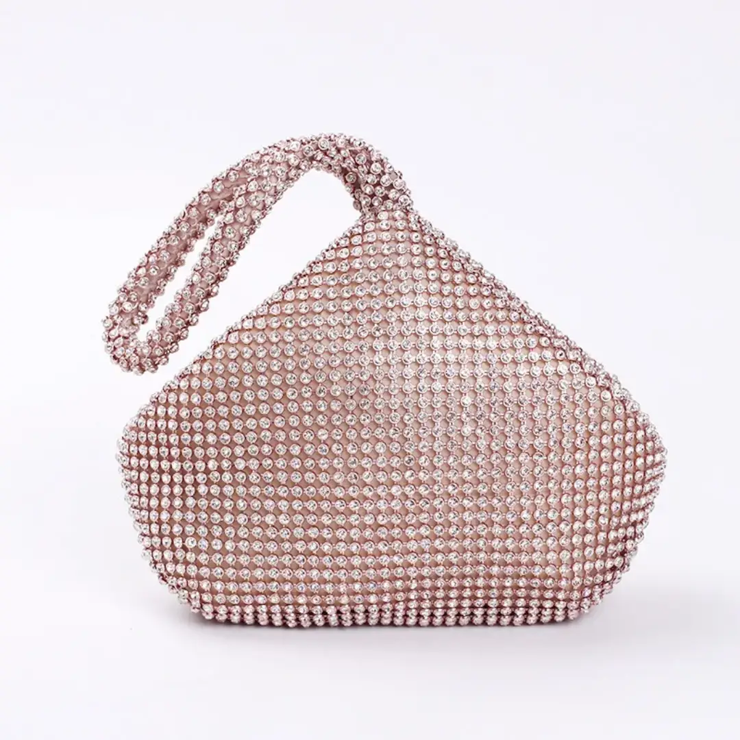 Rose Gold Rhinestone Evening Clutch Glamorous Crystal Embellished Handbag For Special Occasions by Clarissas Boutique London
