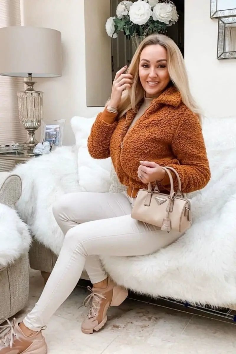 Rust Borg Fur Zip Front Bomber Jacket by Clarissas Boutique London