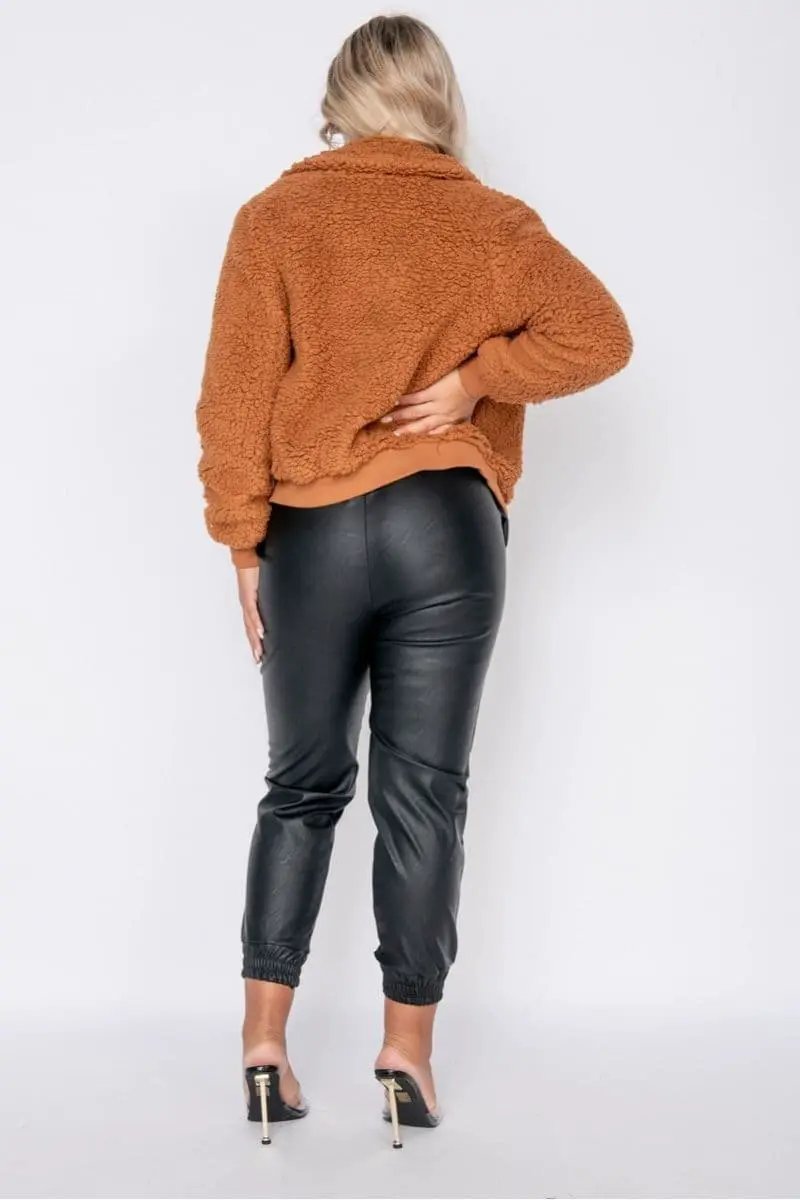 Rust Borg Fur Zip Front Bomber Jacket by Clarissas Boutique London