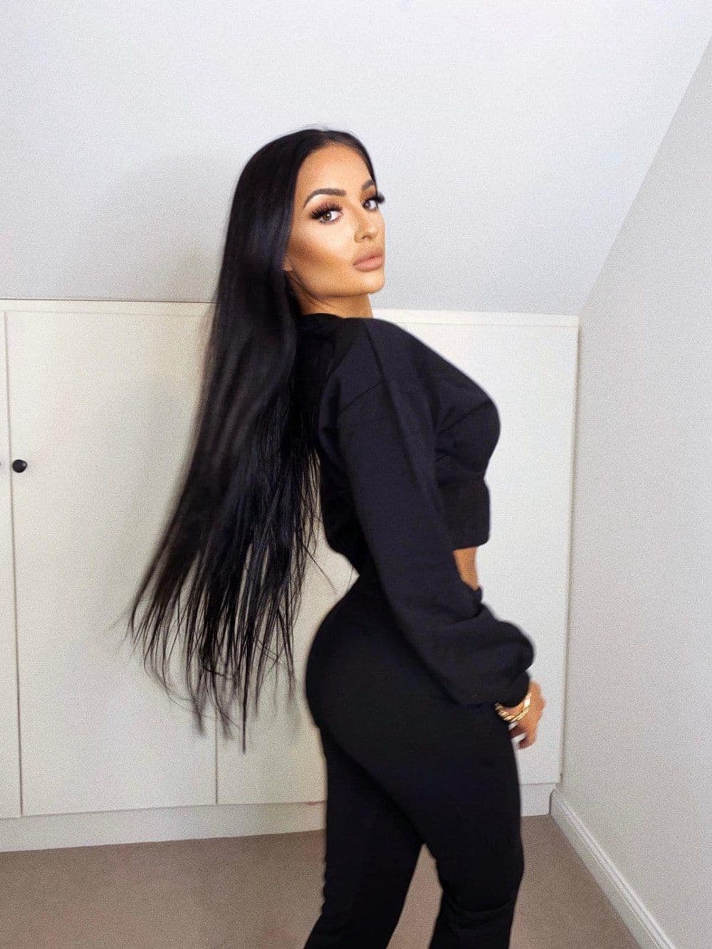 Sasha Black Under Bra Waisted Sweatshirt Tracksuit Set by Clarissas Boutique London