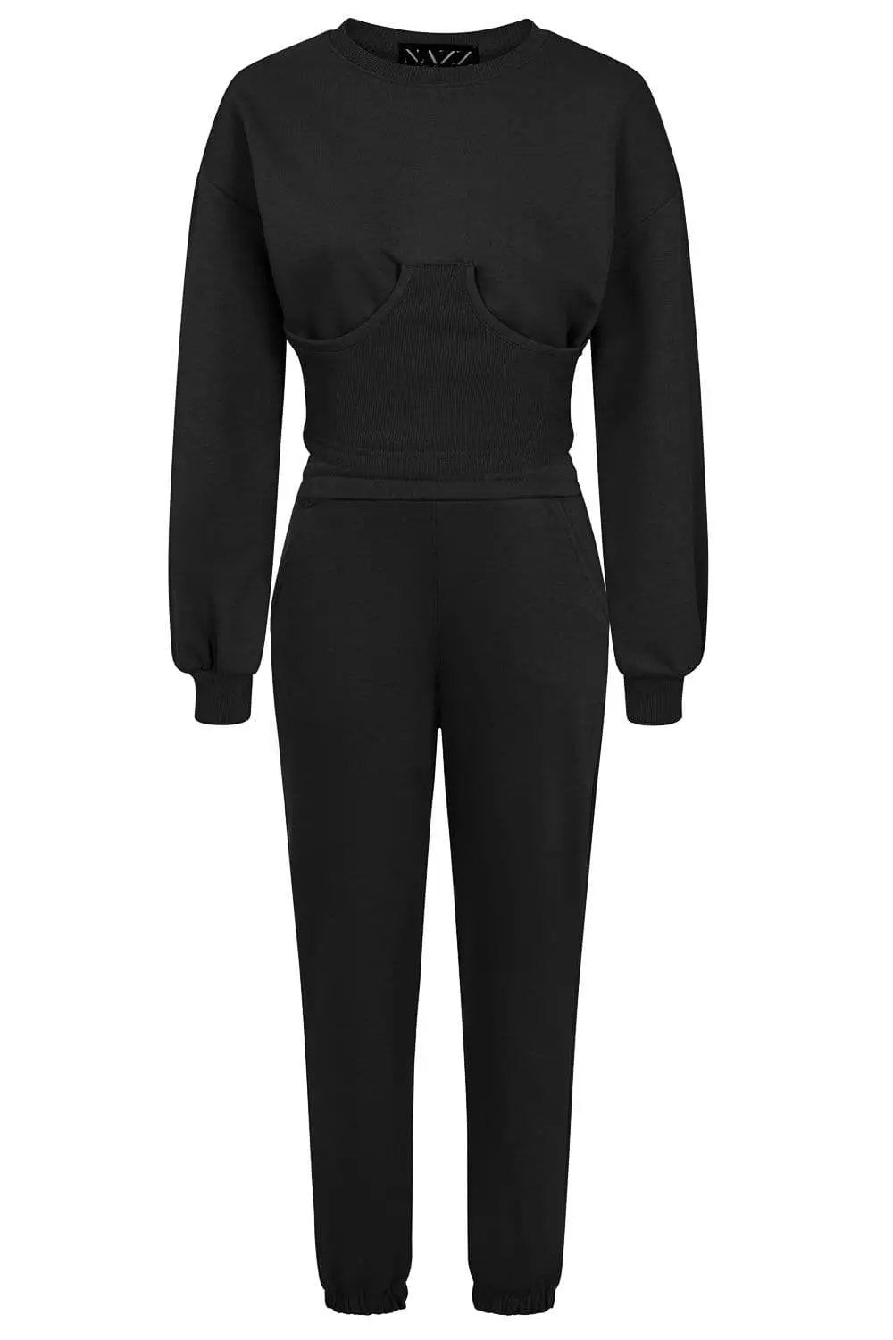 Sasha Black Under Bra Waisted Sweatshirt Tracksuit Set by Clarissas Boutique London