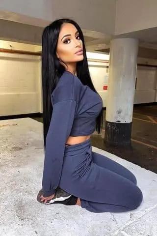Sasha Navy Blue Under Bra Waisted Hoodie Tracksuit Set by Clarissas Boutique London