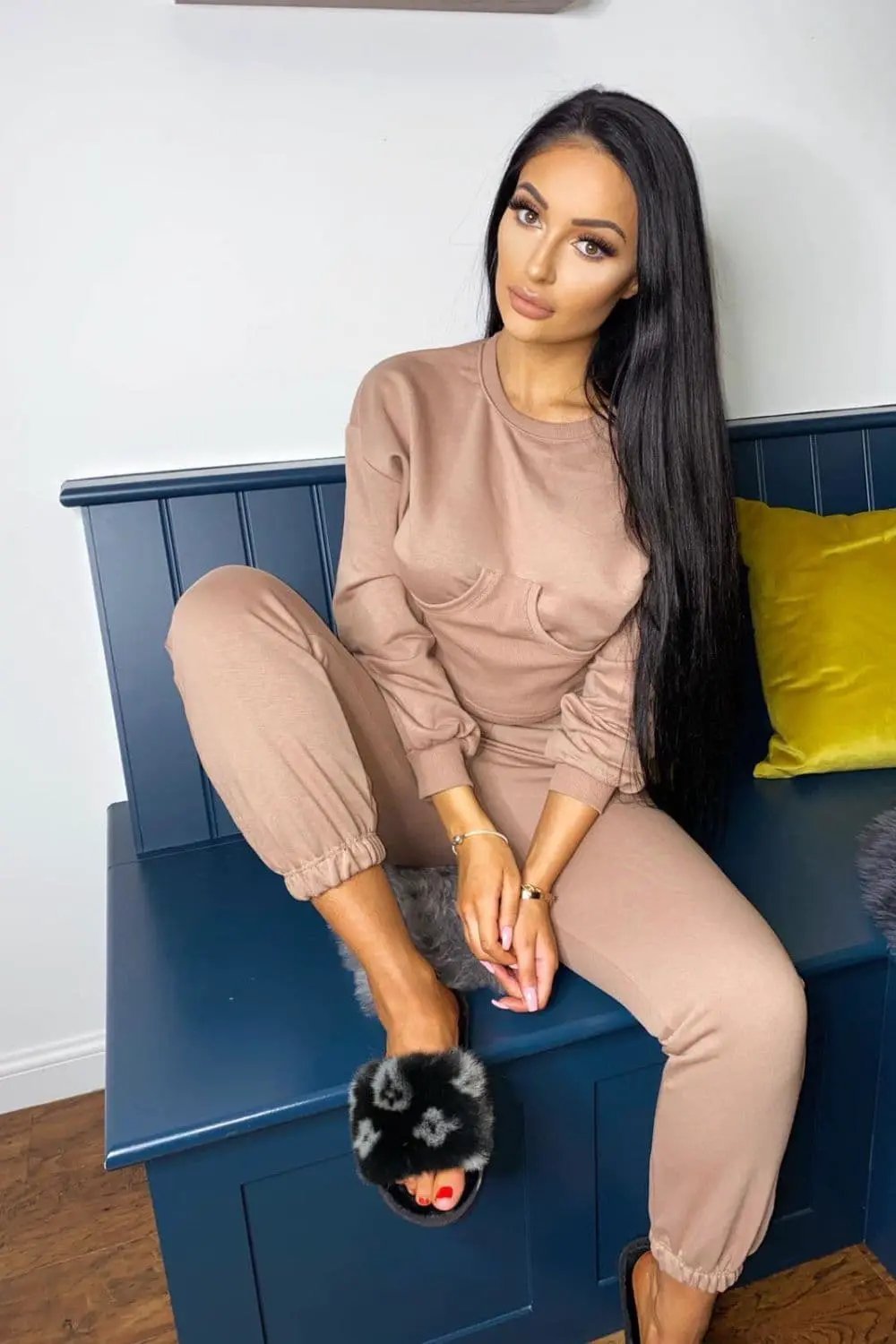 Sasha Taupe Under Bra Waisted Sweatshirt Tracksuit Set by Clarissas Boutique London