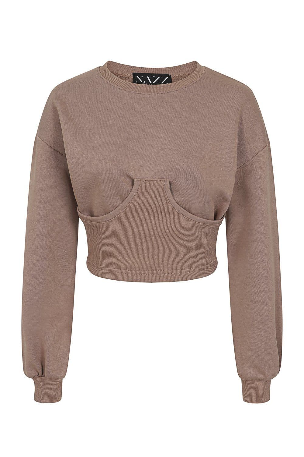 Sasha Taupe Under Bra Waisted Sweatshirt Tracksuit Set by Clarissas Boutique London