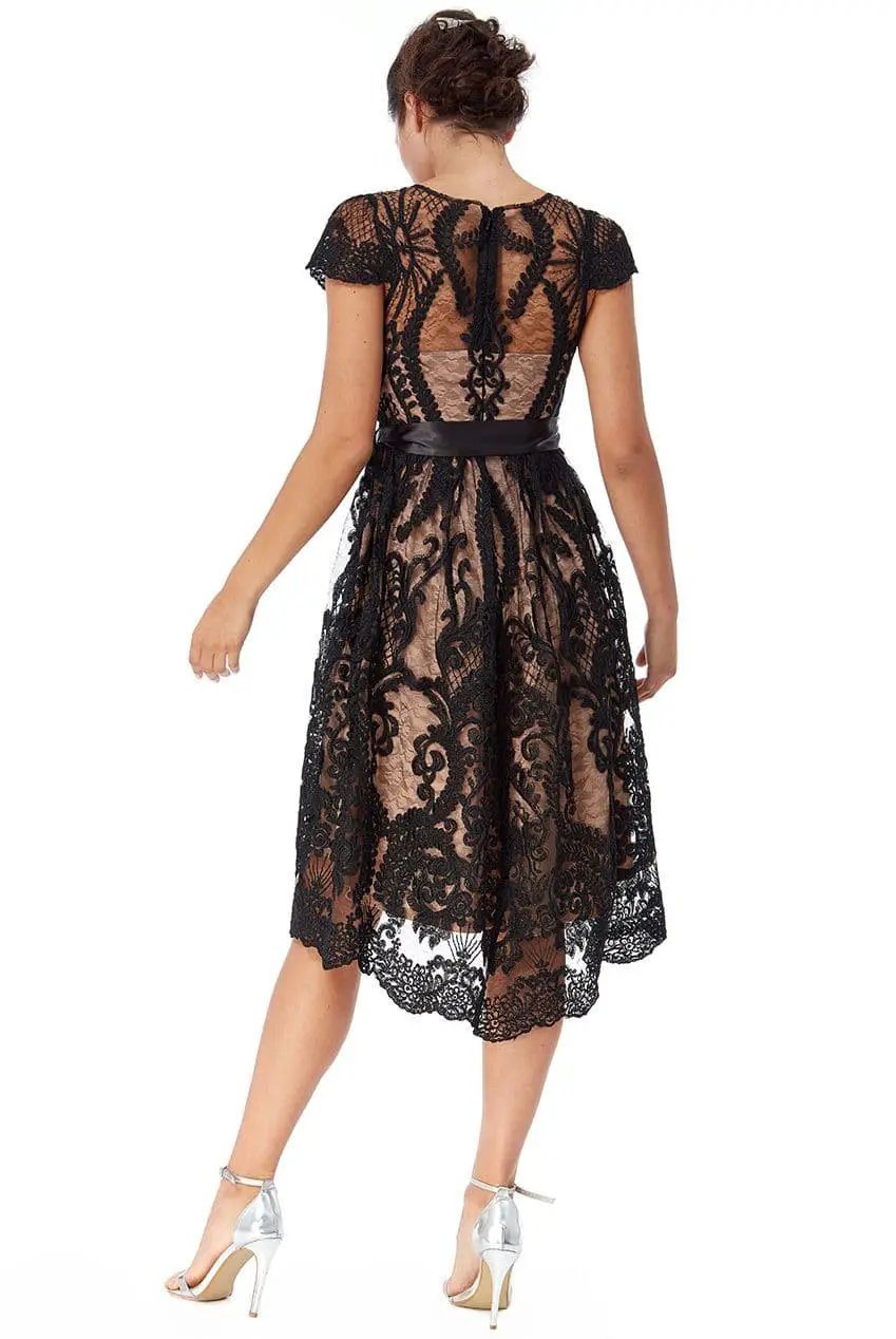 Scallop Hem Lace Midi Dress by Clarissas Boutique London