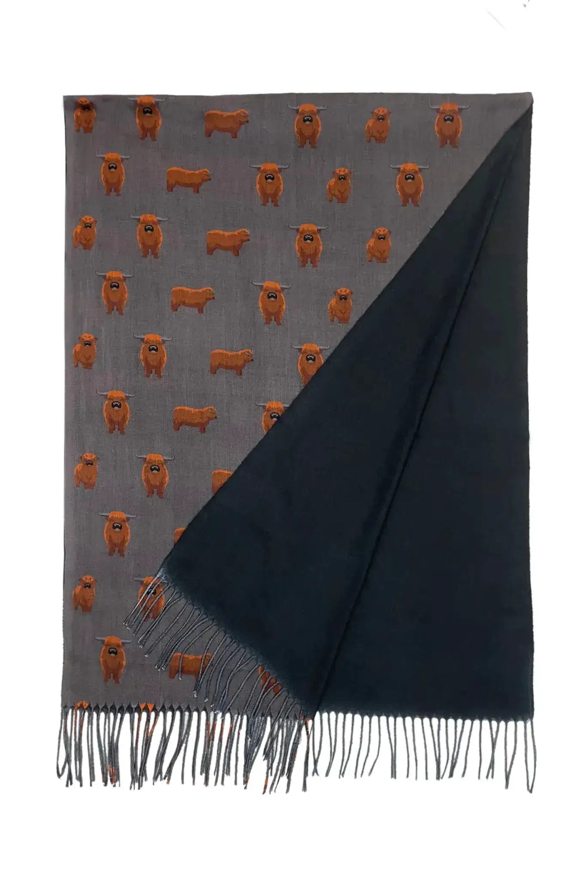 Scottish Highland Buffalo Tassel Scarf - Grey by Clarissas Boutique