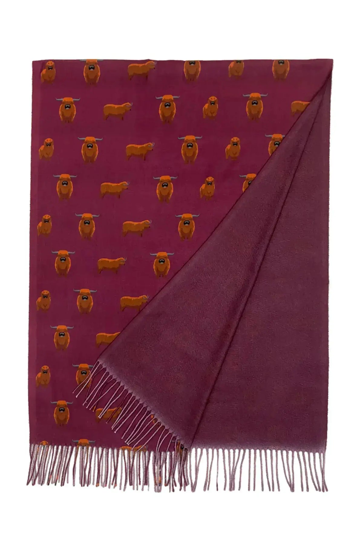 Scottish Highland Buffalo Tassel Scarf - Wine by Clarissas Boutique