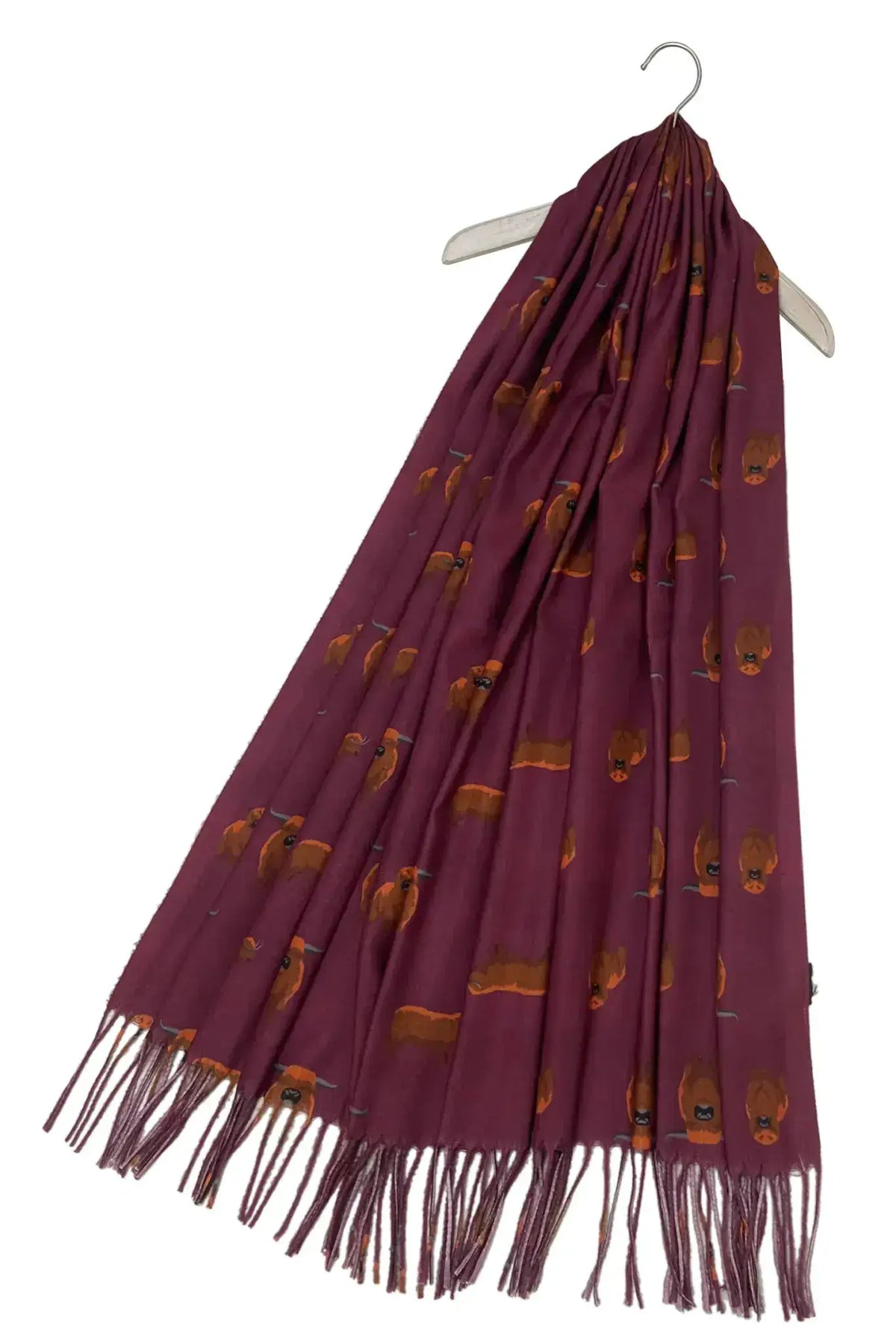 Scottish Highland Buffalo Tassel Scarf - Wine by Clarissas Boutique