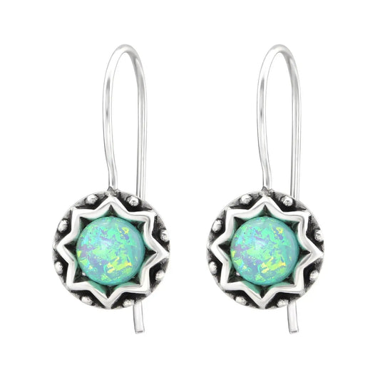 Semi Precious Green Opal Round - 925 Sterling Silver For Women's Gift Wedding Braids Maid, Birthday by Clarissas Boutique