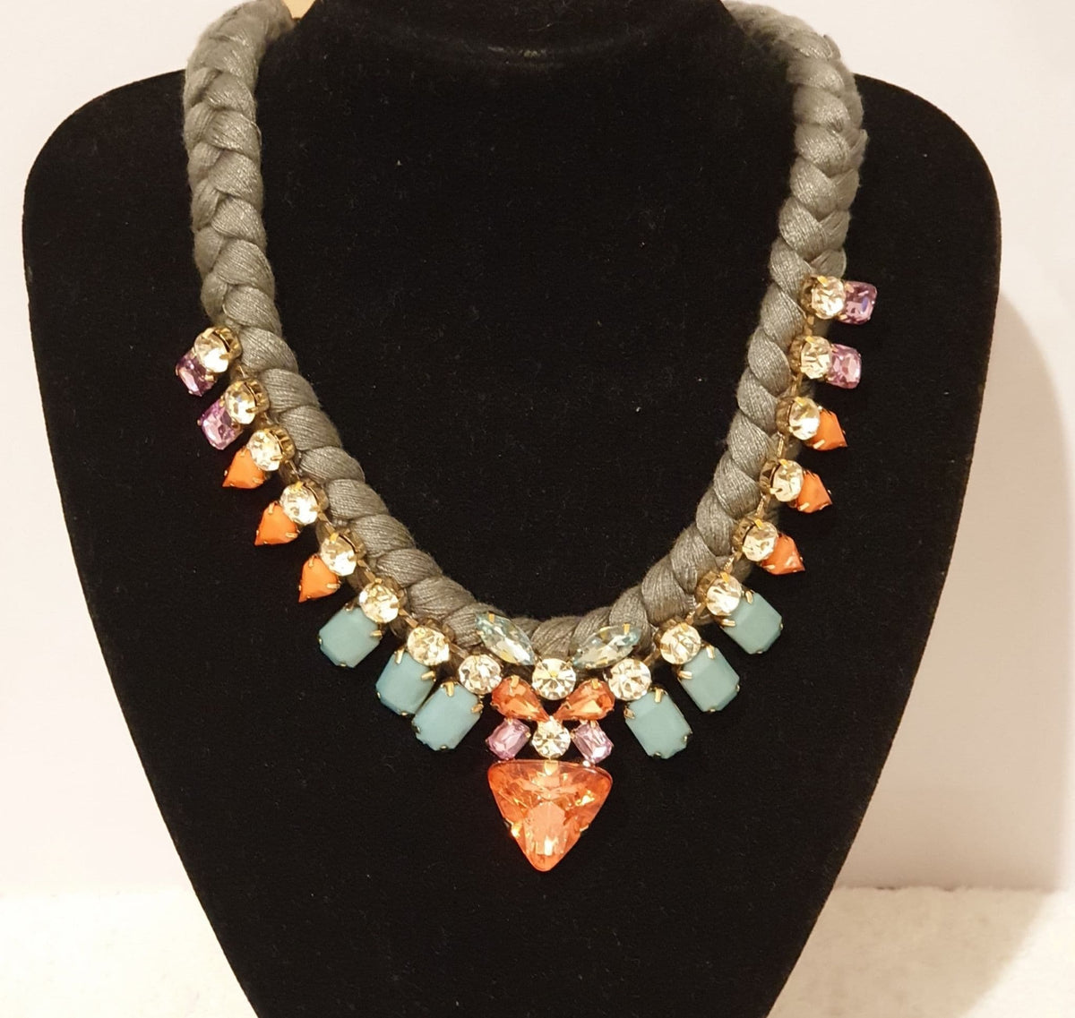 Silk Thread Plaited Multicolor Crystal Statement Necklace by Clarissas Boutique