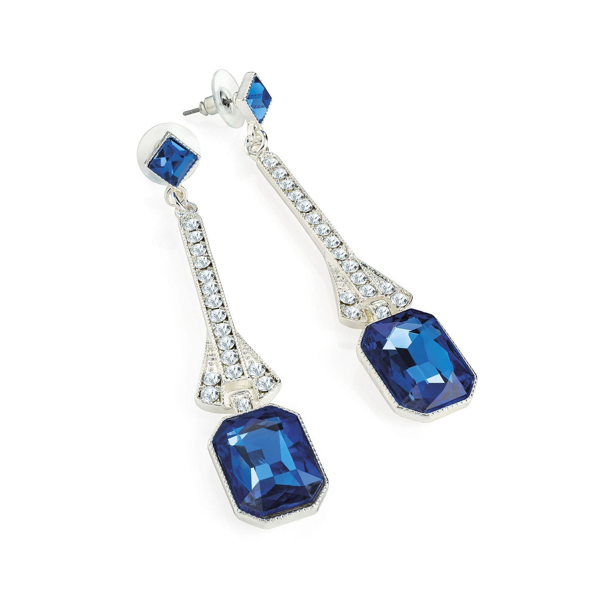 Silver colour crystal and blue drop earring. ER32759 by Clarissas Boutique