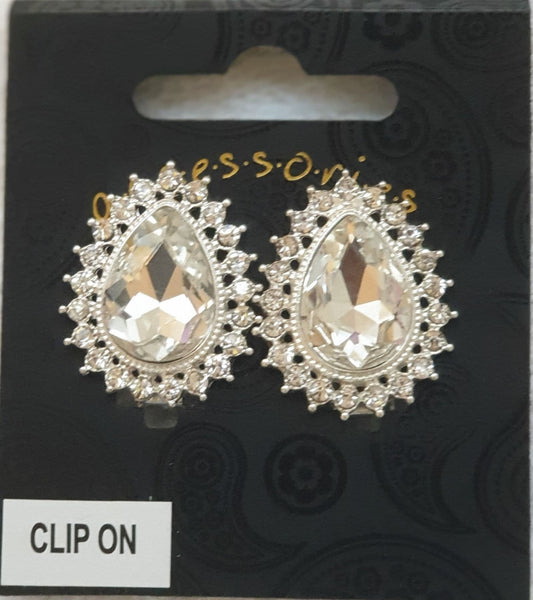 Silver Colour Crystal Clip On Earring by Clarissas Boutique