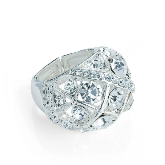 Silver colour oval shape elasticated ring. R31365 by Clarissas Boutique