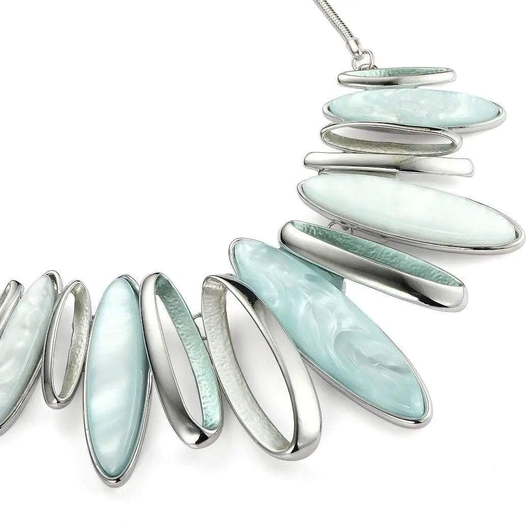 Silver Tone Statement Necklace Earrings Set - Aqua Blue. (SKU: JYK19011BLU) by Clarissas Boutique