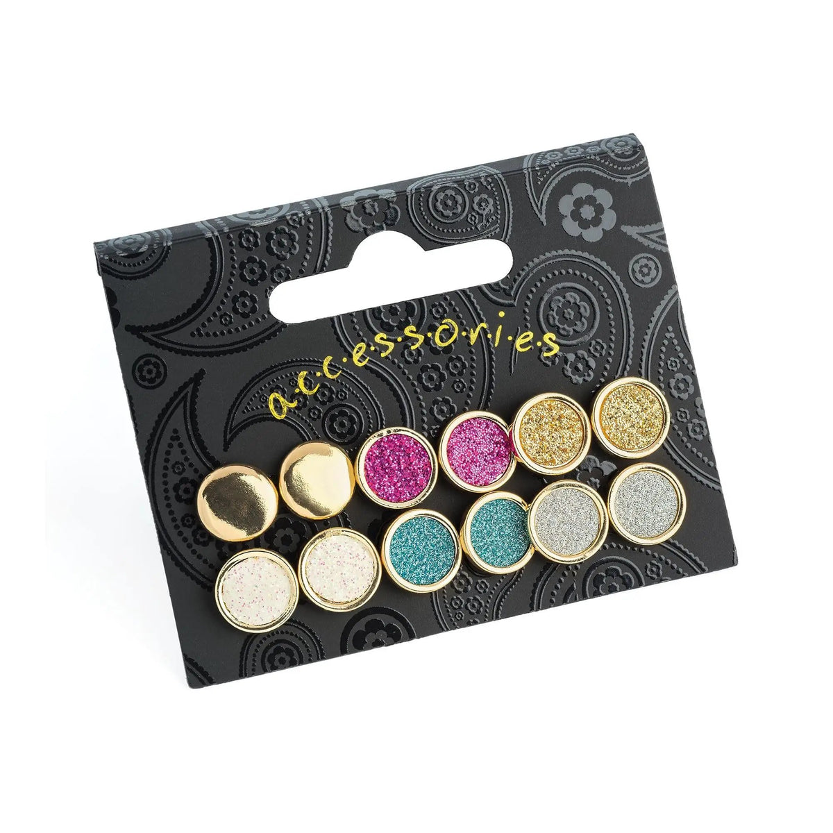 Six pairs gold colour glitter effect stud earring set. ER 31600 by Clarissas Boutique