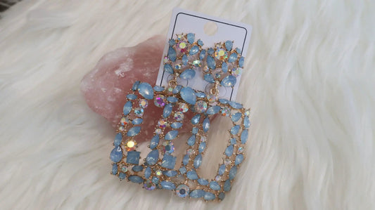 Square Sky Blue Diamante Earrings by Clarissas Boutique