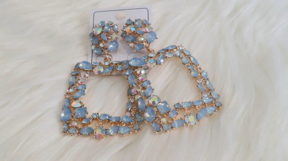 Square Sky Blue Diamante Earrings by Clarissas Boutique