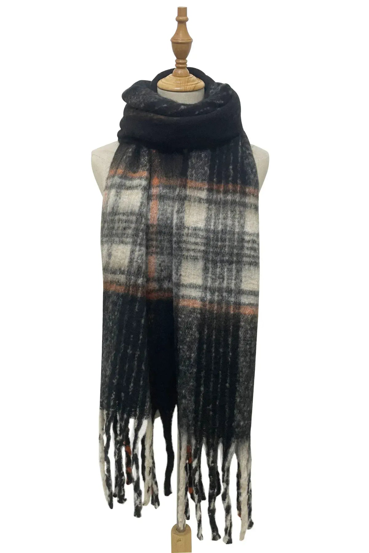 Stripe Check Soft Blanket Tassel Scarf - Black by Clarissas Boutique