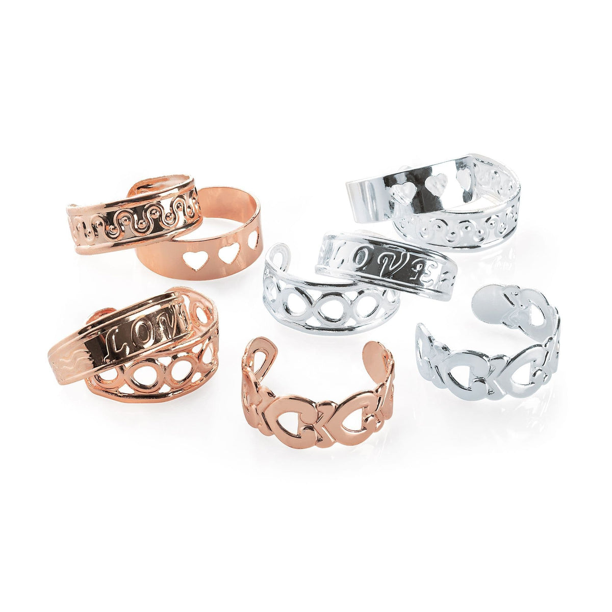 Ten piece rose gold and silver colour adjustable toe ring set. R31963 by Clarissas Boutique