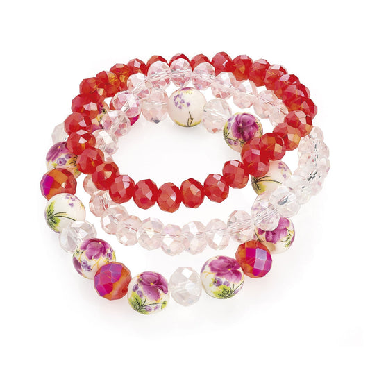 Three piece multi tone elasticated glass bracelet set. BL32867 by Clarissas Boutique