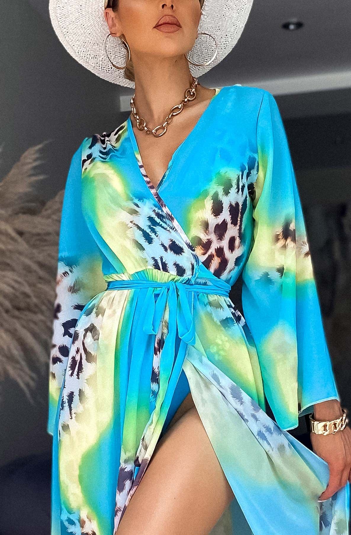 Turquoise Ivanna Beach Cover Up Maxi Wrap Dress by Clarissas Boutique London