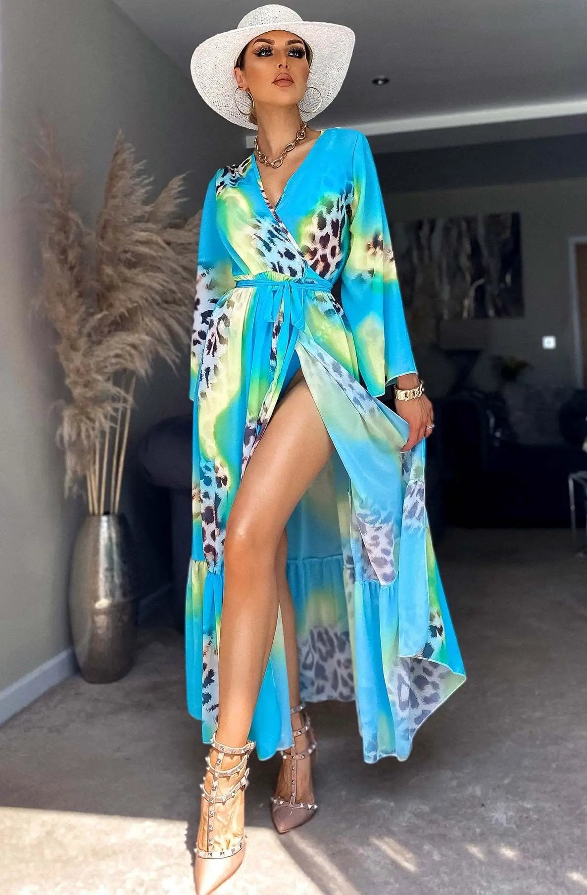 Turquoise Ivanna Beach Cover Up Maxi Wrap Dress by Clarissas Boutique London