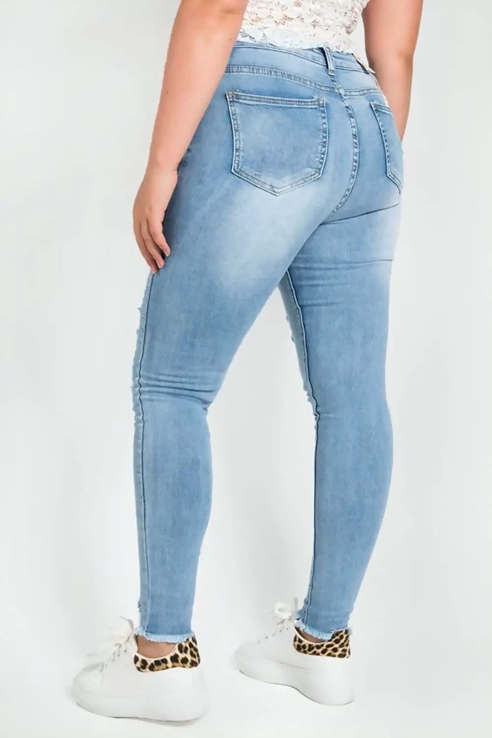 Walking Trophy Blue High Waist Button Front Ripped Skinny Jeans by Clarissas Boutique London