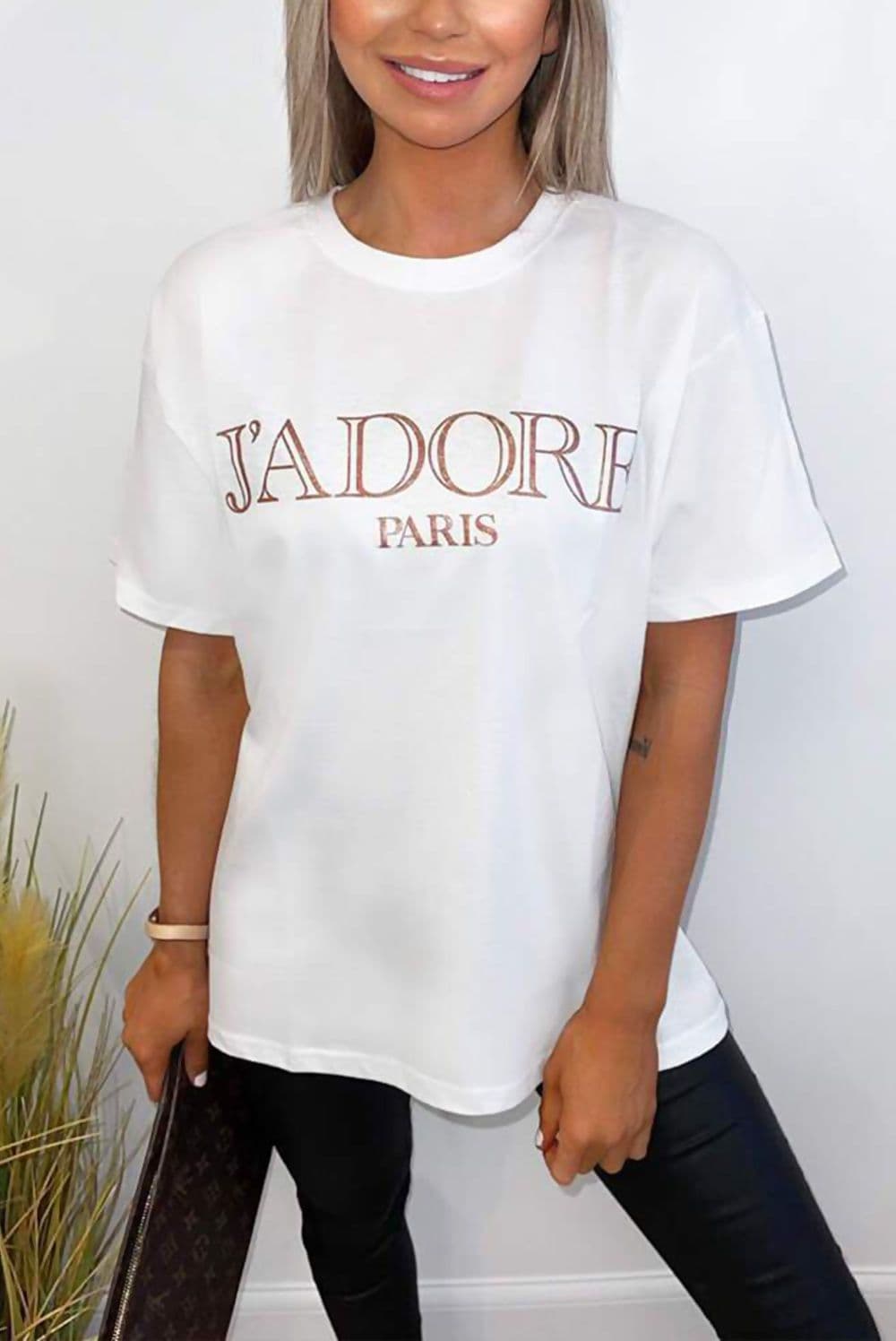 White J' Adore Paris Over-Sized Tee by Clarissas Boutique London