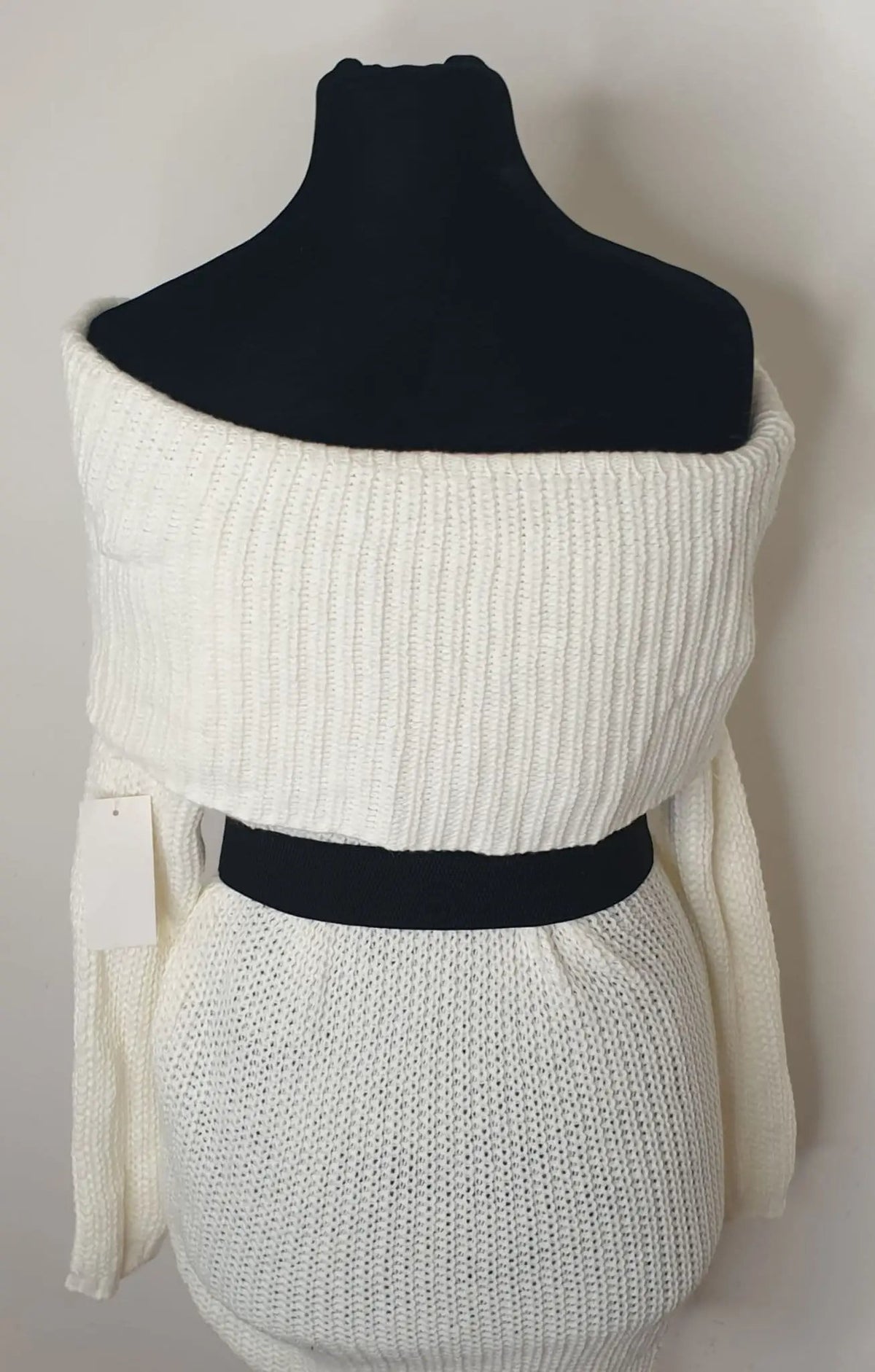 White Off -The Shoulder Knitted Jumper Dress. by Clarissas Boutique