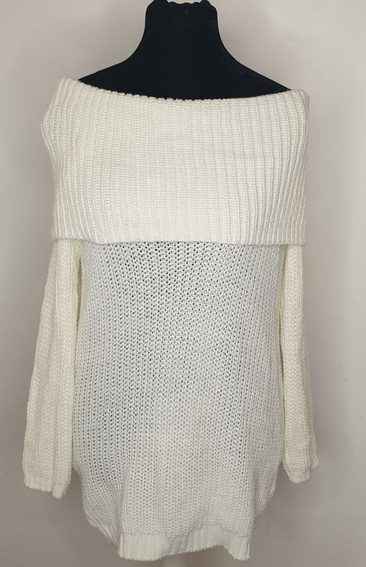 White Off -The Shoulder Knitted Jumper Dress. by Clarissas Boutique