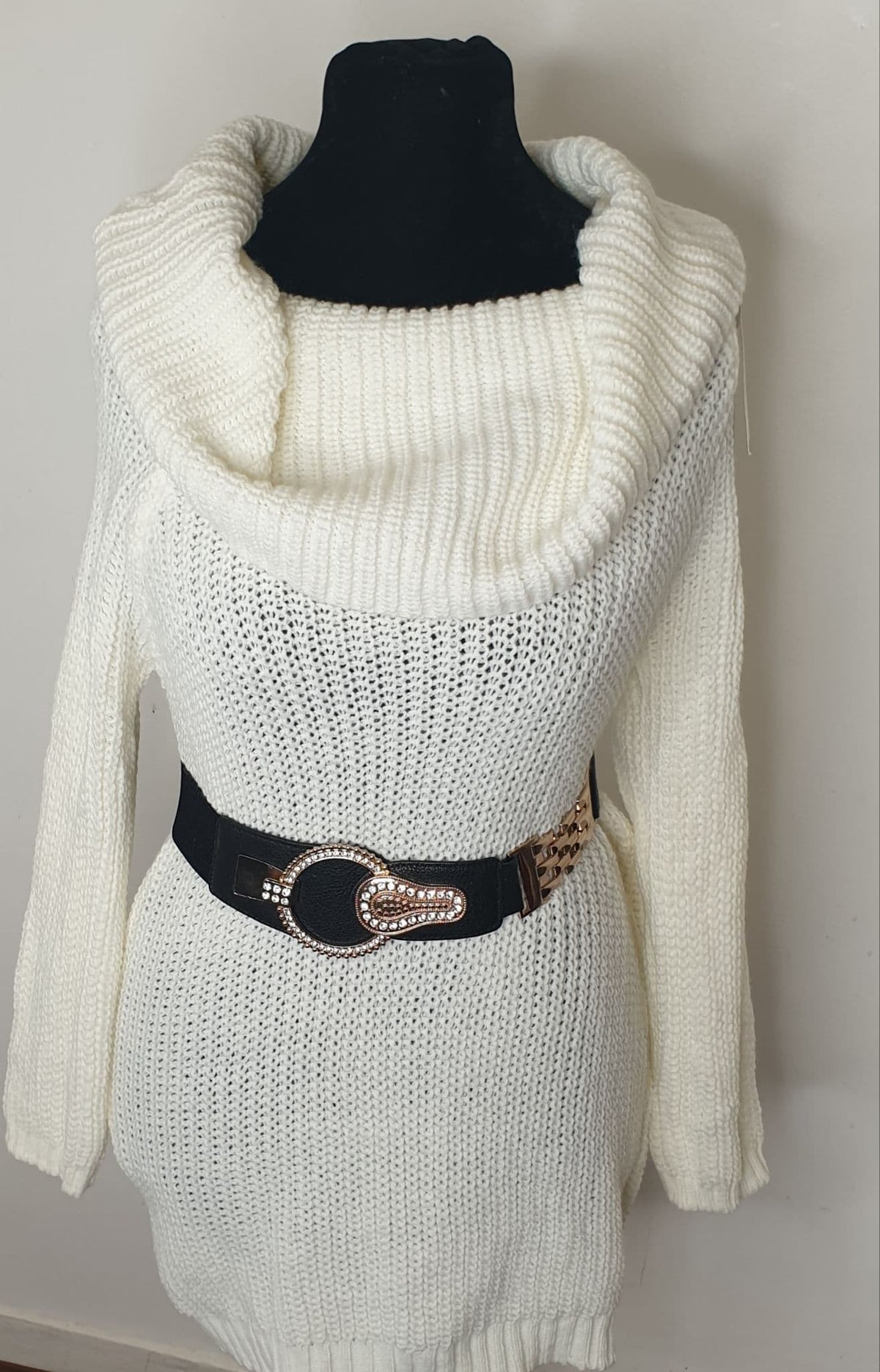 White Off -The Shoulder Knitted Jumper Dress. by Clarissas Boutique