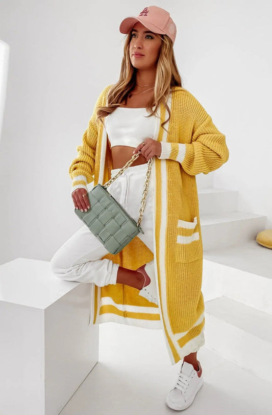 Yellow Kiki Longline Knitted Cardigan by Clarissas Boutique London