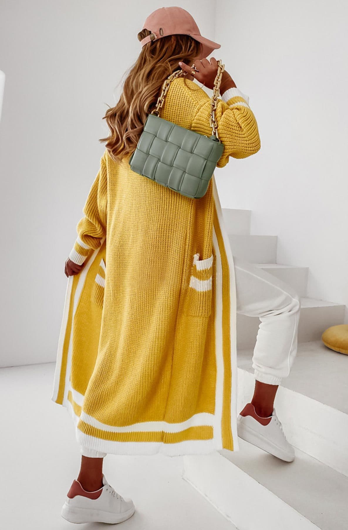 Yellow Kiki Longline Knitted Cardigan by Clarissas Boutique London