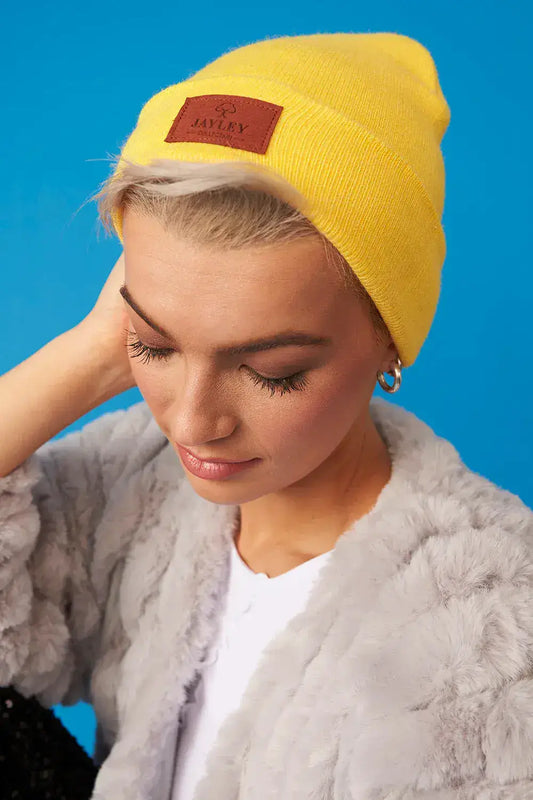 Yellow - Wool Blend Knitted Beanie Hat by Clarissas Boutique