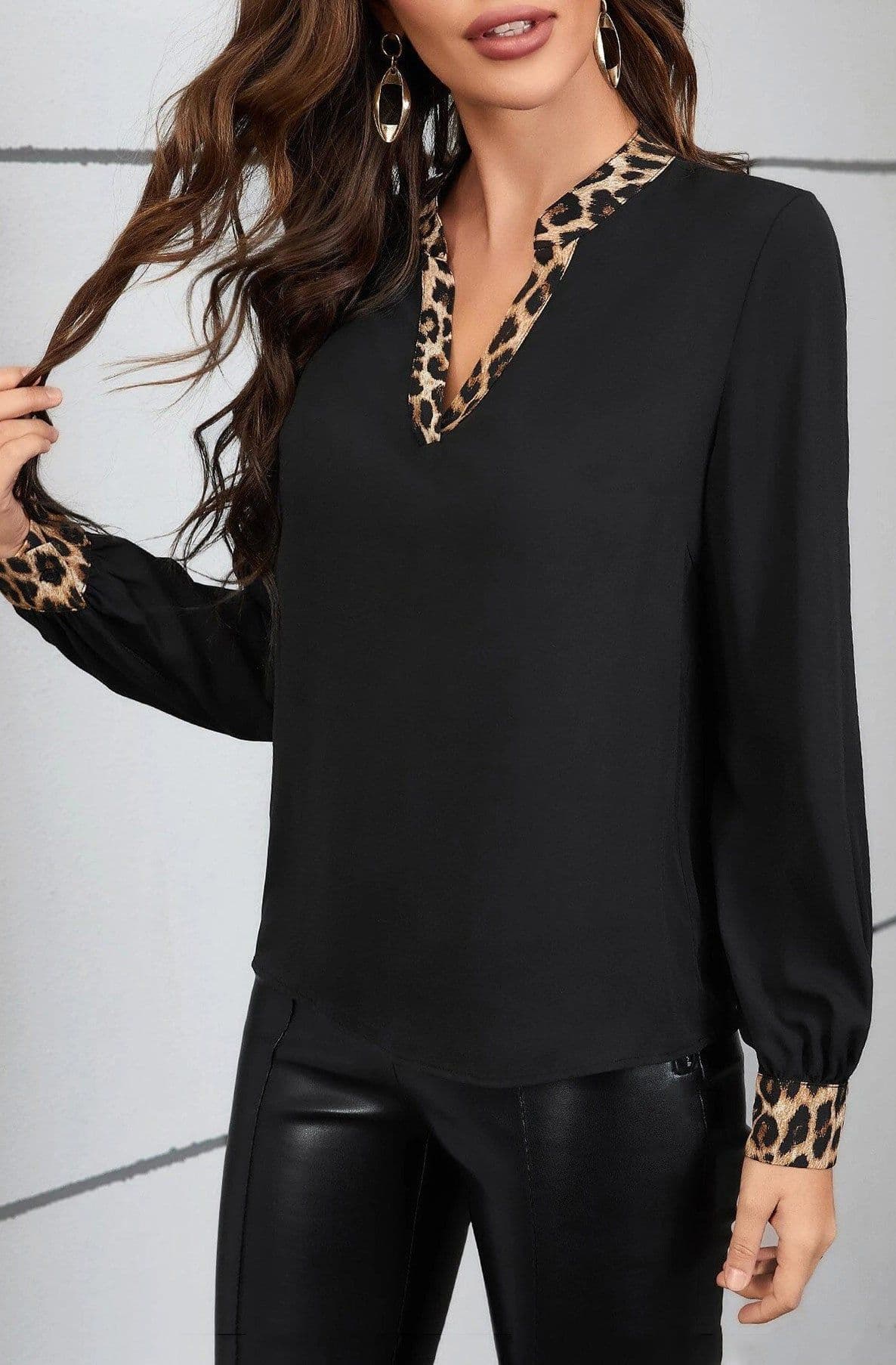 Zahara Plus Size Contrast Leopard Print Blouse Top by Clarissas Boutique London