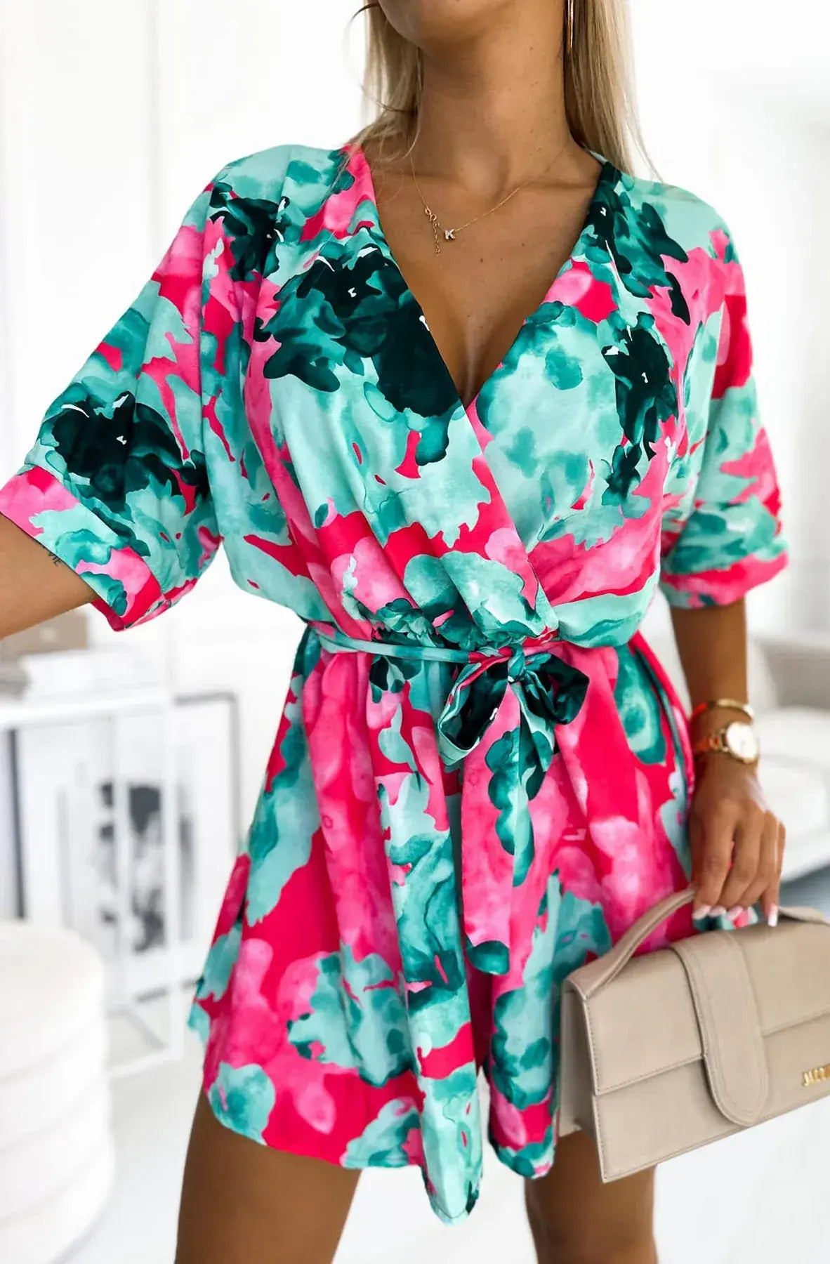 Zanita Patterned Wrap Dress - Green by Clarissas Boutique London