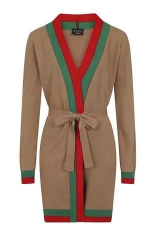 Zara Camel Tan Red and Green Striped Fine Knit 3 Piece Lounge Co-ord Set by Clarissas Boutique London